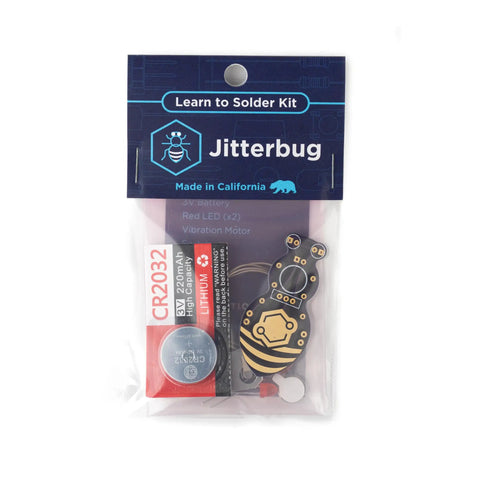 Jitterbug Soldering Kit for Beginners An Interactive DIY Electronics Project With a Battery Powered Vibration Motor in packaging.