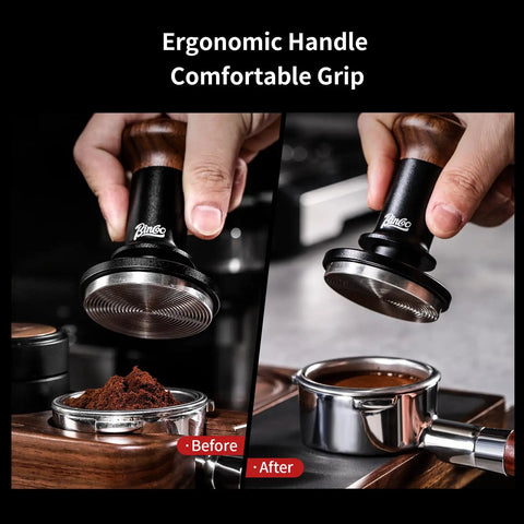58mm Espresso Tamper With Ripple Base And Spring Loaded Precision Pressure compressing coffee grounds for even extraction