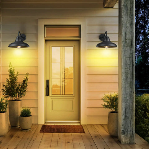 Two Pack Black Wall Lanterns Outdoor Indoor Barn Sconce Lights Classic Modern Gooseneck Exterior Lighting For Farmhouse Style