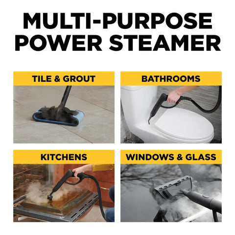 Top Shelf Multipurpose Steam Cleaner Packs 18 Slick Nozzles For Chemical Free Deep Cleaning, cleaning tile, kitchen, bathroom, and windows.