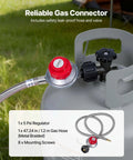 Propane gas connector with PSI regulator on LPG camping cooker stove.
