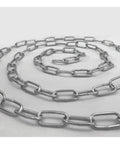 Heavy Duty 304 Stainless Steel Garden Chain With A Slick Polished Look Perfect For Backyard Dog Tethers Decorative Railings And Chandelier Hanging, showing spiraled links.