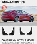 Tesla Model 3 Mud Flaps Splash Guards Set Of Four No Drilling No Tape All Weather Fender Protectors Pro Design For 2017 To 2023