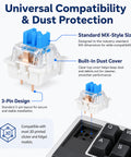 50 Blue Mechanical Keyboard Switches Kit For 3D Printer Projects With 3 Keycaps, Clicky, Smooth Actuation, Durable Build, Ideal For DIY Modders, Keyboard Enthusiasts, And Fidget Clicker Creations. MX-style 3-pin switch with dust cover