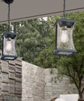 Outdoor Pendant Light Fixture For Porch And Front Door With Adjustable Chain And Air Bubble Glass Matte Black Farmhouse Exterior Lighting