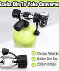 250 Bar 3500 PSI Chrome Plated Brass DIN To Yoke Regulator First Stage Adapter on scuba tank with dust cap