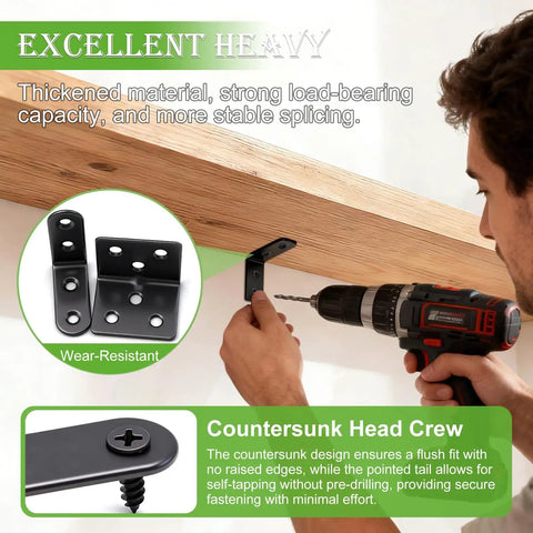 Heavy Duty L Shaped Shelf Brackets Set In Black Stainless Steel Beefy Corner Braces for Wood Furniture Installation