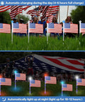Six Pack 30 LED Solar Patriotic Pathway Lights With 6 US Flags And Flag Stakes Bright Red White And Blue Outdoor Decor in day and night view