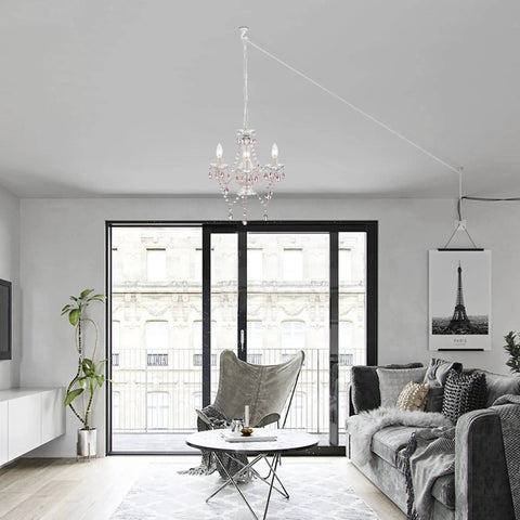 Plug In Mini Crystal Chandelier For Girls Room White And Pink With Sparkling Crystal Drops 3 Light Hanging Lamp For Bedroom Dimmable