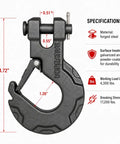 1/4 Inch X 50 Foot Synthetic Winch Rope In Gray With Hook And Stopper, Ultra Strong UHMWPE, Minimal Stretch, UV And Chemical Resistant, Ideal For Off Road Recovery And Tow Duties. gray forged steel winch hook