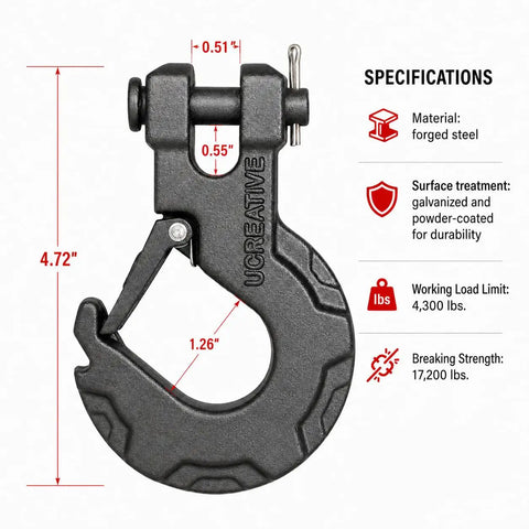1/4 Inch X 50 Foot Synthetic Winch Rope In Gray With Hook And Stopper, Ultra Strong UHMWPE, Minimal Stretch, UV And Chemical Resistant, Ideal For Off Road Recovery And Tow Duties. gray forged steel winch hook