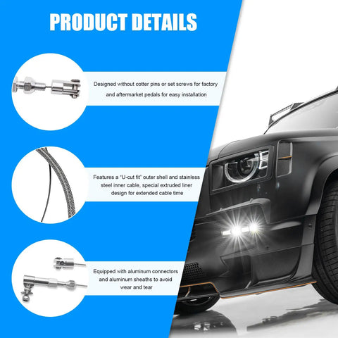 Braided 24 Inch Throttle Cable Kit For Cars And Trucks features and installation details with stainless steel gas cable.