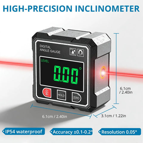 Digital Laser Level Pro Grade With Magnetic Four Side Gauge Rechargeable Angle Finder With Backlight Display Precise 0.1 Degree Accuracy Smart Measurement Tools For Tile Alignment And Picture Hanging The Ultimate DIY Mounting Tool, 6.1cm device