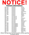 Fitment list for Single Front Wheel Hub Bearing Assembly 513121 Heavy Duty Sealed Hub for various GM models.