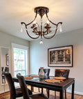 Oil Rubbed Bronze Crystal Chandelier Vintage Semi Flush Mount 4 Light Small Metal Ceiling Fixture in dining room