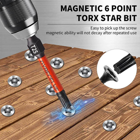 Amazon 10-pack T25 Torx bits for impact driver, 2-inch long, magnetic head, S2 alloy steel, 1/4-inch hex shank (front view)
