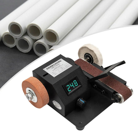 96 Watt 7 Speed Mini Belt Sander Bench Grinder And Polisher Featuring Dual Coarse Fine Wheels for precision tasks.