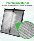 High-efficiency engine and cabin air filter set for Subaru Forester 2.5L 2019-2024, shown with close-up of filtration material