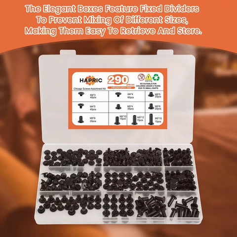 145 Sets Chicago Screws For Leather In Black Gunmetal Finish Durable Carbon Steel Belt Hardware Kit with dividers and label