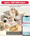 Smart Door Chime Alarm For Home And Office, Instant Door Open Alerts To Your Phone, No Brainer Setup, Great For Kids Safety And Dementia Care, 20 Chimes, 5 Volume Levels, 2.4GHz Connection, Reliable Wireless Security shown with phone alert and Wi‑Fi range