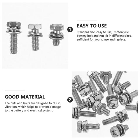18 Piece M6 Stainless Steel Hex Head Battery Terminal Bolt And Nut Kit With Flat Washers for motorcycle battery replacement