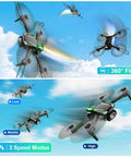 1080P HD FPV Foldable Drone For Kids And Adults Beginners with 3D flips and speed modes in mid-air against cloudy sky