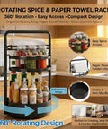 Rotating Spice Rack With Paper Towel Holder, 2 Tier Lazy Susan For Spices And Seasonings, Kitchen Must Have Countertop Organizer