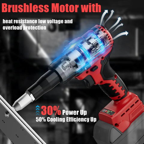 Rivet Gun For Milwaukee 18V Battery - Cordless Riveting Tool with brushless motor and cooling efficiency, tool only