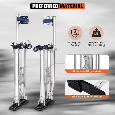 Adjustable Aluminum Drywall Stilts For Adults From 24 To 40 Inches, strong aluminum alloy and anti-skid rubber base