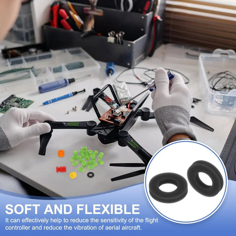 Technician installing M3 Rubber Flat Washer 6mm OD 3mm ID 1mm Thick Anti Vibration Gasket for RC flight controllers and drones.