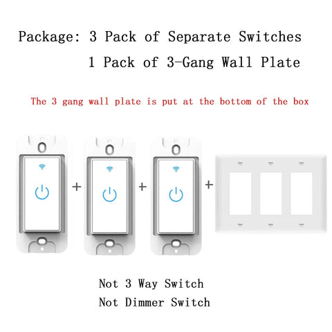 WiFi Light Switch 3 Gang With Touch Control Backlit Glass Panel No Fuss Setup for Home Automation Compatible with Alexa Google Home 2.4 GHz