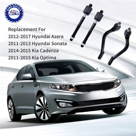 4 Pc Front Steering Inner And Outer Tie Rod Ends Kit Direct Fit Replacement For Kia Optima 2011 2019 2011 2016 Includes All Ends For Durable Suspension Rebuild Your Steering System With OE Style Quality And Easy Install, 4 tie rod ends with sedan compatibility