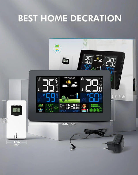 Weather Station Wireless Indoor Outdoor Digital Thermometer with Remote Sensor 7.5 Inch HD Display