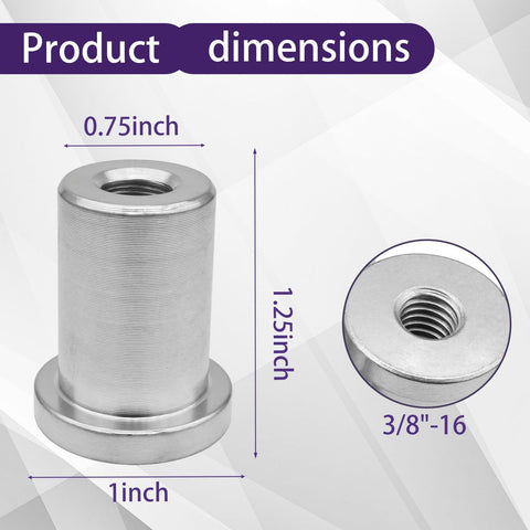 Top Shelf Badass Weld On Nut Six Pack With 3/8-16 Thread And Extended Stepped Flange dimensions 1.25 inch barrel and 1 inch OD