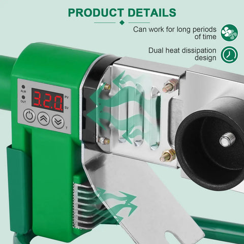 110V Plastic Pipe Welder With Interchangeable Die Heads For PPR PP PE PVC Fusion Includes dual heat dissipation and LED display