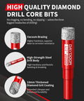 High-quality diamond core bits with vacuum brazing, 12mm, part of the Pro Grade Dry Diamond Drill Bits Set for porcelain