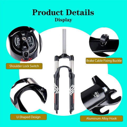 Product details of Lightweight Aluminum Alloy Front Fork with 105mm Travel for mountain bikes, black and red suspension fork features.