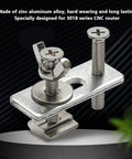 Close-up of Heavy Duty T Slot Hold Down Clamp Made From Sturdy Zinc Aluminum Alloy For 3018 CNC Router components with screws.