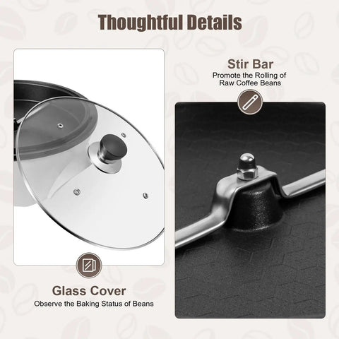 Electric Coffee Bean Roaster Machine With 1.1 Lb Capacity, Clear Cover and Stir Bar for even heating in home or cafe