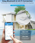 Smart Thermometer Hygrometer With WiFi And App Alerts Real Time Temperature And Humidity Sensor shown with app in modern home