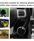 SHMZK steering wheel knob spinner installed on car steering wheel; carbon-fiber top; 360° rotation

SHMZK steering wheel knob spinner side view on steering wheel; black carbon-fiber top

Close-up of SHMZK steering wheel knob spinner with carbon-fiber patterned surface

SHMZK steering wheel knob spinner mounted on forklift steering wheel; industrial use