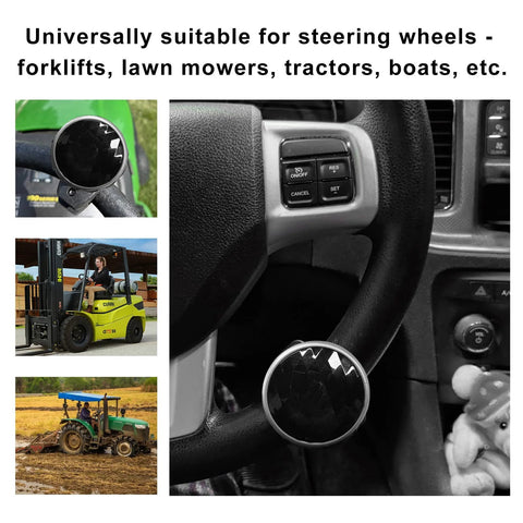SHMZK steering wheel knob spinner installed on car steering wheel; carbon-fiber top; 360° rotation

SHMZK steering wheel knob spinner side view on steering wheel; black carbon-fiber top

Close-up of SHMZK steering wheel knob spinner with carbon-fiber patterned surface

SHMZK steering wheel knob spinner mounted on forklift steering wheel; industrial use