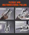 4 Piece Gear Puller Kit With 3 4 6 8 Inch Spreads, 2 Or 3 Reversible Jaws, Horizontal And Vertical Pulling on metal objects
