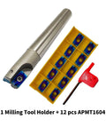 12Pc APMT1604PDER Carbide Milling Inserts Kit For Indexable End Mill Tool Holder And Boring Bar, Three Quarters Inch Shank, Five Point Nine Inch Length, Includes T15 Wrench, Pro Grade Stainless And Hard Steel Ready