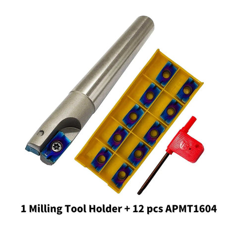 12Pc APMT1604PDER Carbide Milling Inserts Kit For Indexable End Mill Tool Holder And Boring Bar, Three Quarters Inch Shank, Five Point Nine Inch Length, Includes T15 Wrench, Pro Grade Stainless And Hard Steel Ready