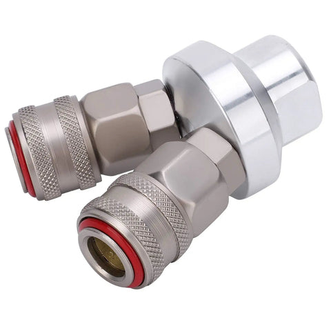 Two Way Connector Chrome Plated Pneumatic Quick Coupler With Self Locking Mechanism For One Handed Quick Connect In Air Tools And Pneumatic Systems Beefy Carbon Steel G1 Quarter Inch Thread