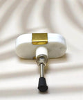 Oval Stone And Brass Knob Set For Drawers And Cabinets 1.5 Inch Natural Stone Knobs With Brass Mount Gold White Finish back view