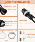 Plug And Go Pre Soldered Wire Panel Mount Fuse Holder With Atc Blade Fuses Ac 250v Waterproof Switch For Cars Trucks Rv Audio 5 Pack components package includes pre-soldered wires, waterproof cover, and fuse holder.