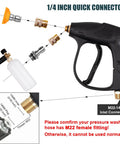 Pressure Washer Short Gun Foam Cannon Kit With One Quarter Inch Quick Connector And Five Nozzle Tips M22 To Fourteen Millimeter