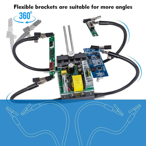 Pro Grade Four Arm Adjustable Soldering Helping Hands With Flexible Gooseneck Arms 360 Degree Rotating PCB Holder Clamp in use